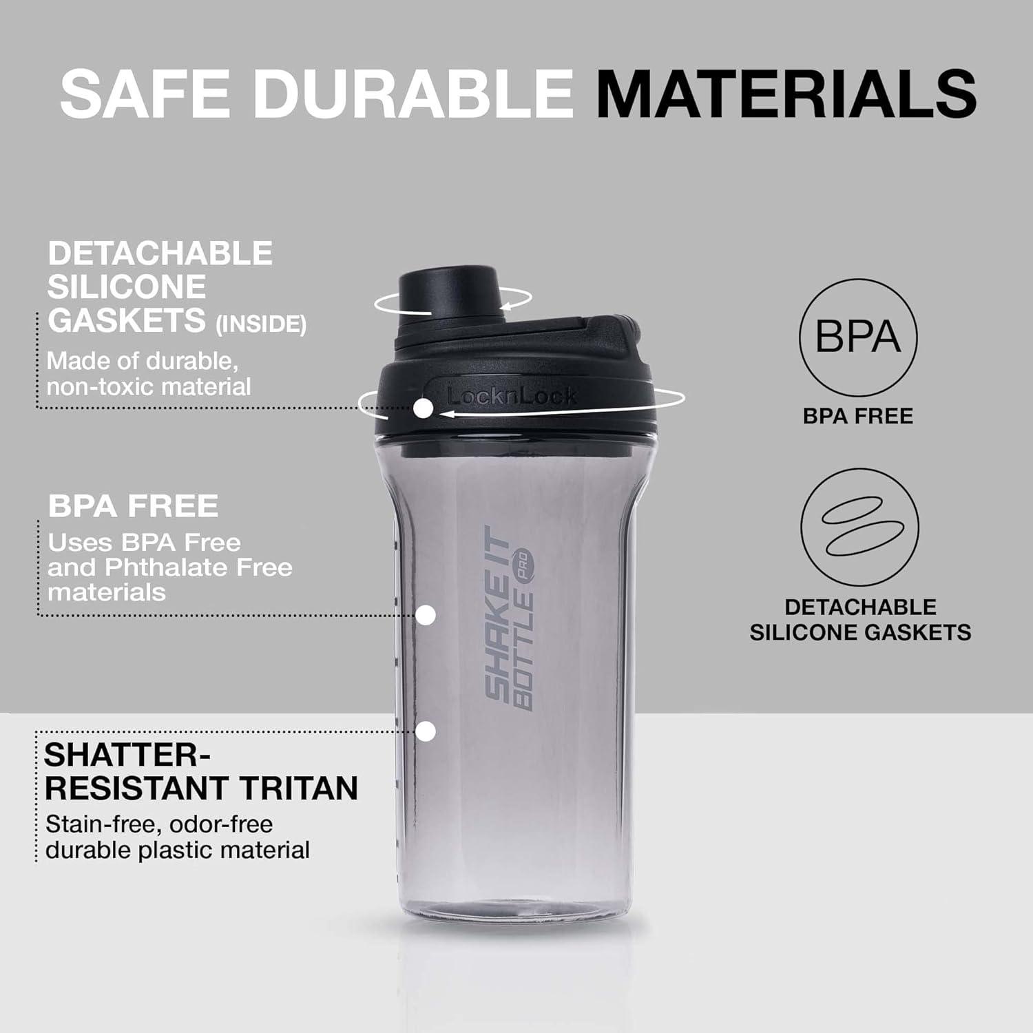 image:imageLocknLock HAP943LGRY Shake It Bottle Pro Protein Shaker Cup for Shakes Mixes Pre Workout Gym Fitness Sports Travel BPAFree Plastic Leakproof Portable with Lid and Handle 22 oz Off WhiteBlack