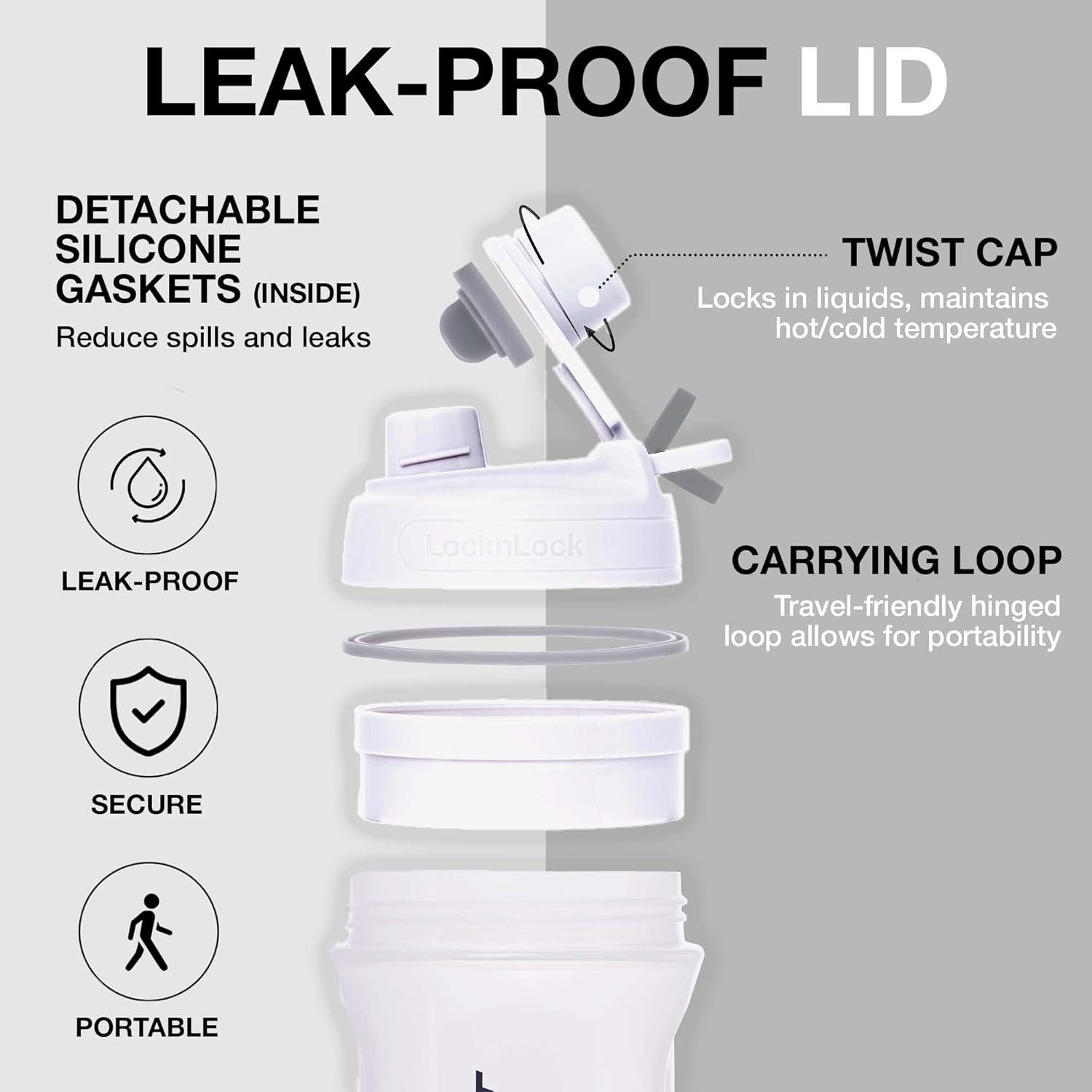 image:imageLocknLock HAP943LGRY Shake It Bottle Pro Protein Shaker Cup for Shakes Mixes Pre Workout Gym Fitness Sports Travel BPAFree Plastic Leakproof Portable with Lid and Handle 22 oz Off WhiteOff White
