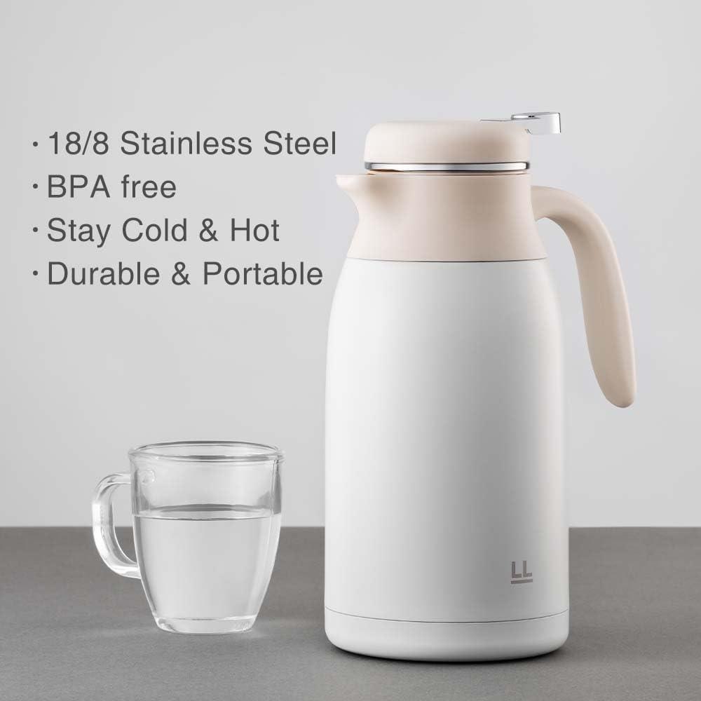 image:imageLocknLock Leisurely Vacuum Pot Ivory 68oz Coffee Carafe amp Tea Pot BPAFree Double Wall Stainless Steel Vacuum Insulated Coffee Carafe for Keeping Hot amp Cold Beverage