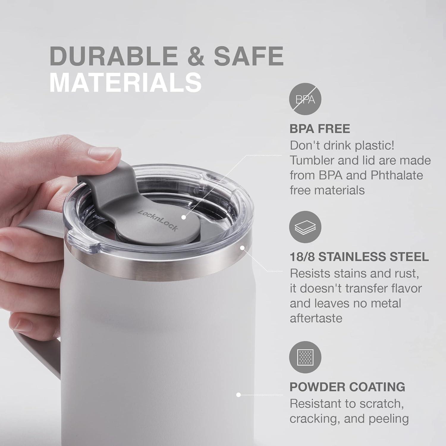 image:imageLocknLock Metro Mug Premium 188 Stainless Steel Metal Double Wall Insulated Portable Coffee Cup with Lid and Handle for Hot and Cold Drinks Mint 16 ozMint
