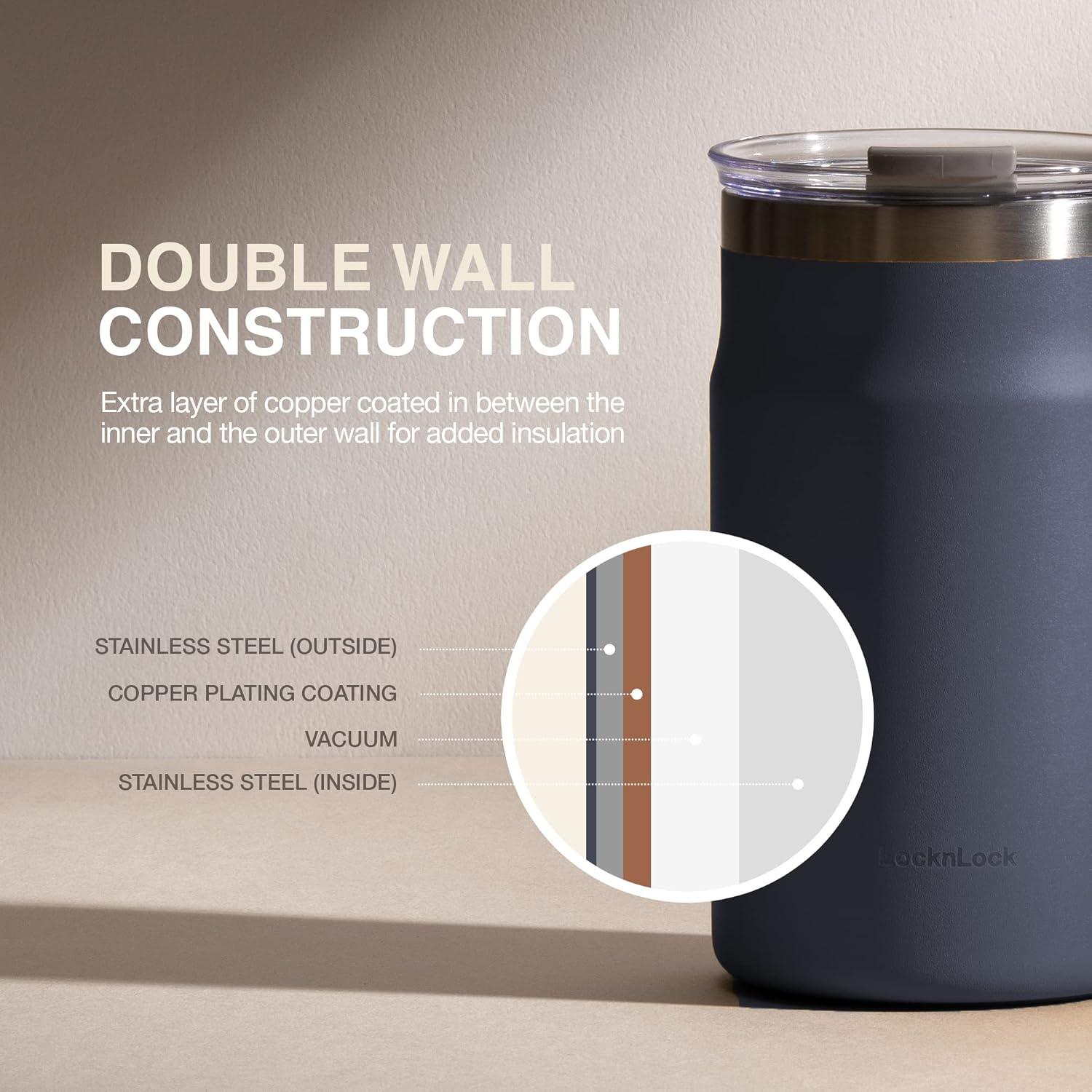 image:imageLocknLock Metro Mug Premium 188 Stainless Steel Metal Double Wall Insulated Portable Coffee Cup with Lid and Handle for Hot and Cold Drinks Mint 16 ozDark Green