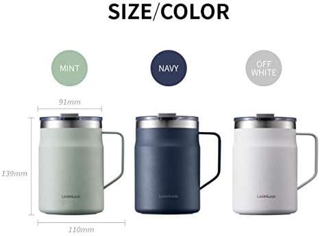 image:imageLocknLock Metro Mug Premium 188 Stainless Steel Metal Double Wall Insulated Portable Coffee Cup with Lid and Handle for Hot and Cold Drinks Mint 16 ozMint