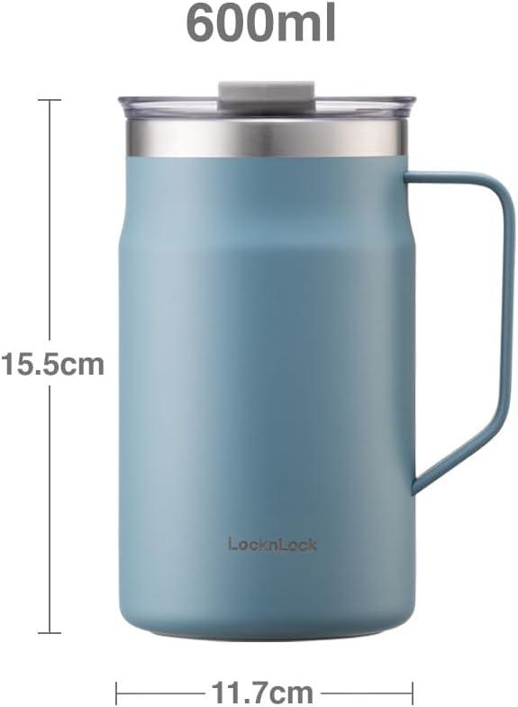 image:imageLocknLock Metro Mug Premium 188 Stainless Steel Metal Double Wall Insulated Portable Coffee Cup with Lid and Handle for Hot and Cold Drinks Mint 16 ozYellow