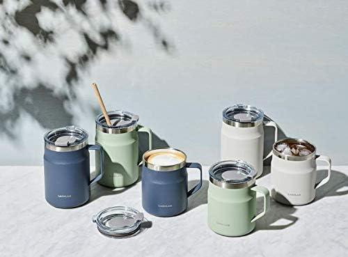 image:imageLocknLock Metro Mug Premium 188 Stainless Steel Metal Double Wall Insulated Portable Coffee Cup with Lid and Handle for Hot and Cold Drinks Mint 16 ozNavy