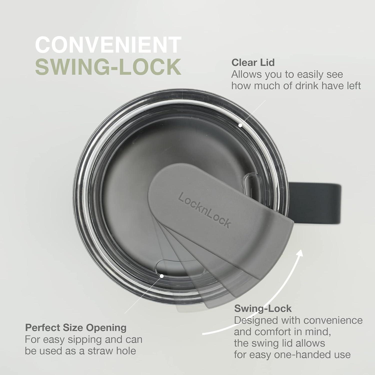 image:imageLocknLock Metro Mug Premium 188 Stainless Steel Metal Double Wall Insulated Portable Coffee Cup with Lid and Handle for Hot and Cold Drinks Mint 16 ozNavy