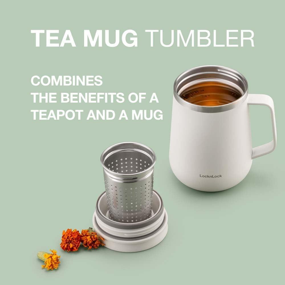 image:imageLocknLock Metro Tea Mug Mint 13oz400ml Tea and Coffee Mug Cups with Tea Infuser Strainer Lid and Handle Double Wall Stainless Steel Vacuum Insulated Travel TumblerIvory