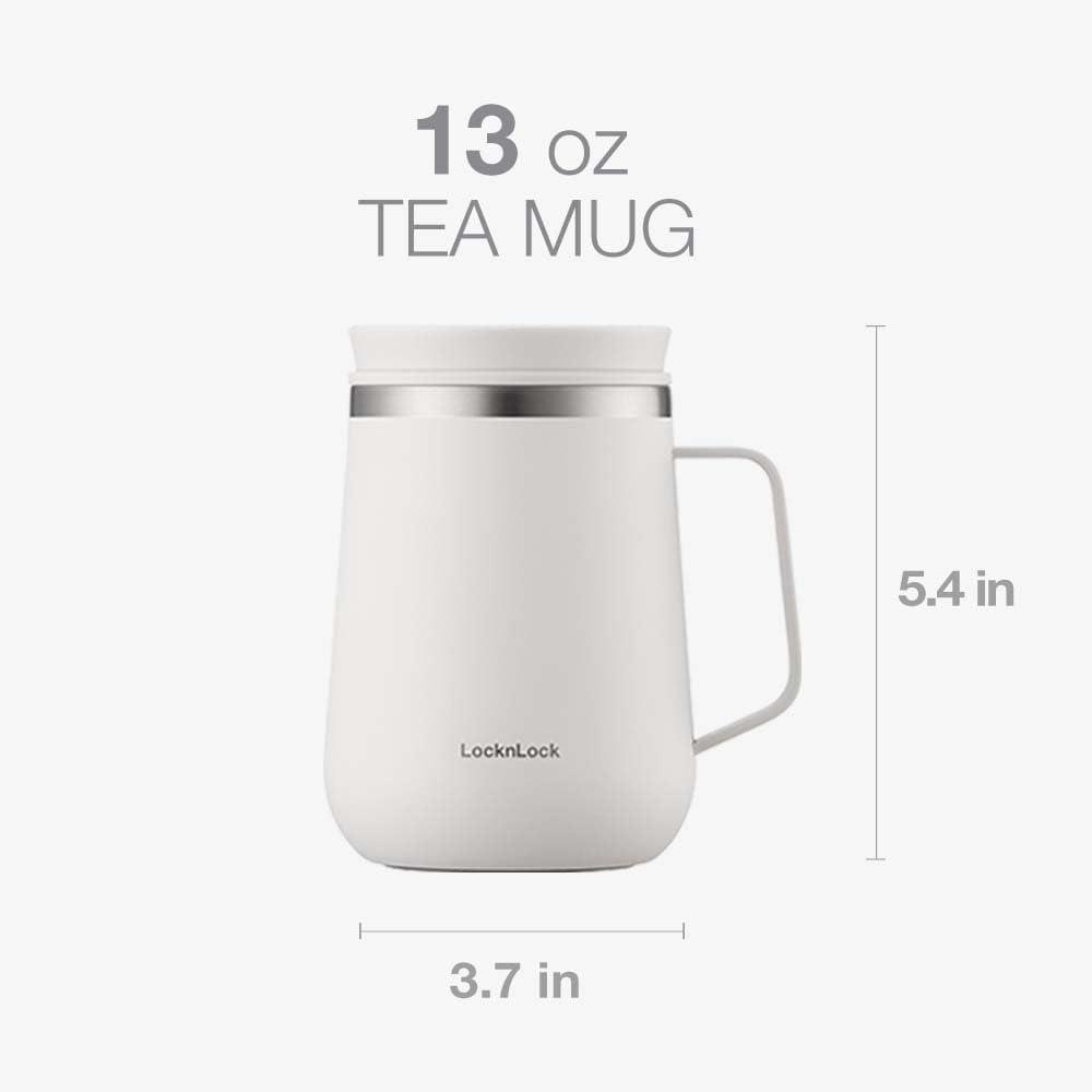 image:imageLocknLock Metro Tea Mug Mint 13oz400ml Tea and Coffee Mug Cups with Tea Infuser Strainer Lid and Handle Double Wall Stainless Steel Vacuum Insulated Travel TumblerIvory