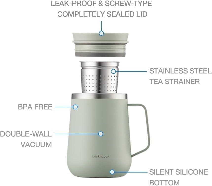 image:imageLocknLock Metro Tea Mug Mint 13oz400ml Tea and Coffee Mug Cups with Tea Infuser Strainer Lid and Handle Double Wall Stainless Steel Vacuum Insulated Travel TumblerViolet