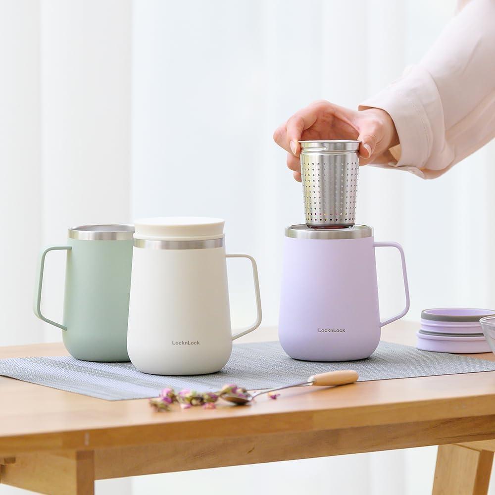 image:imageLocknLock Metro Tea Mug Mint 13oz400ml Tea and Coffee Mug Cups with Tea Infuser Strainer Lid and Handle Double Wall Stainless Steel Vacuum Insulated Travel TumblerViolet