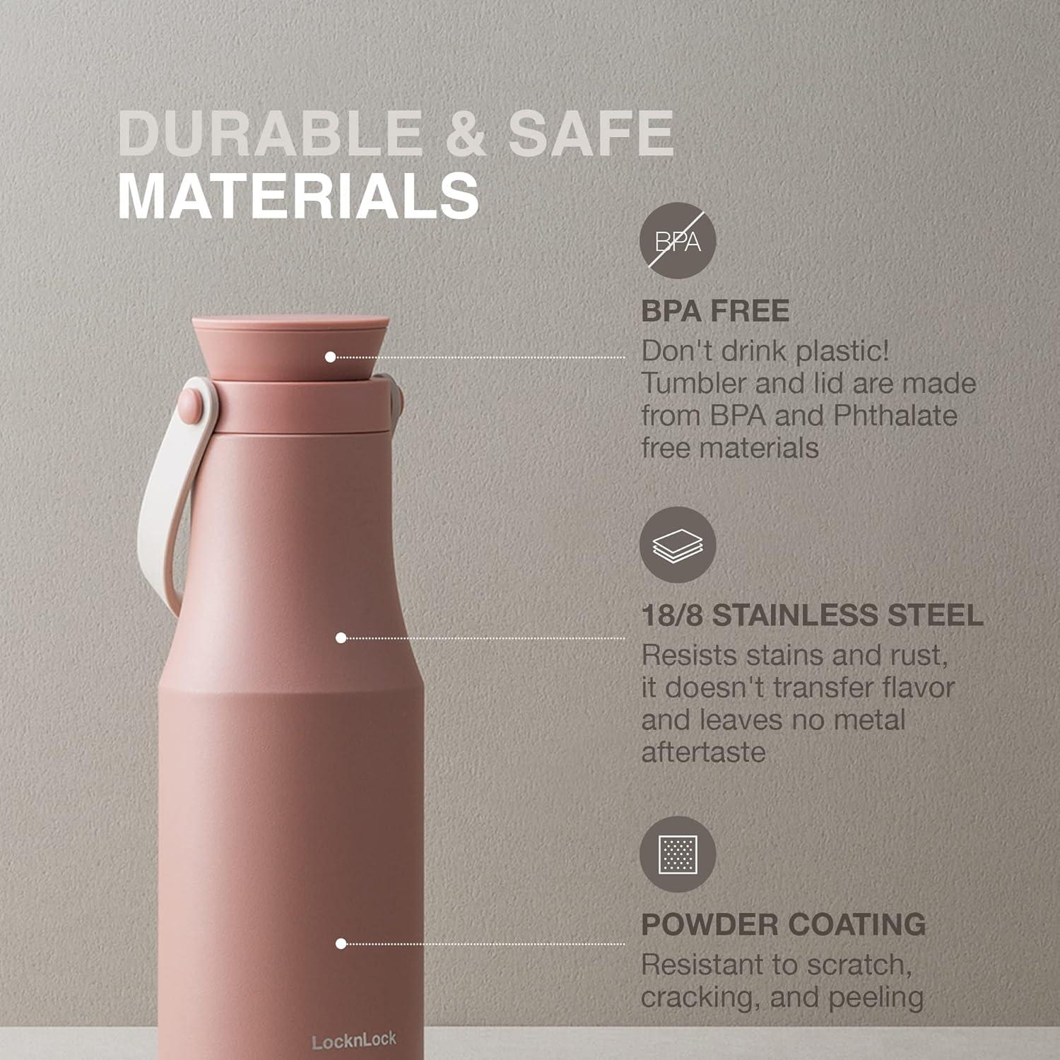 image:imageLocknLock Metro Tumbler Stainless Steel Vacuum Insulated Double Cap Travel Mug Water Coffee Cup wHand Strap for Home Office Outdoor Works Great for Cold Drinks and Hot Beverages Navy 24ozPink