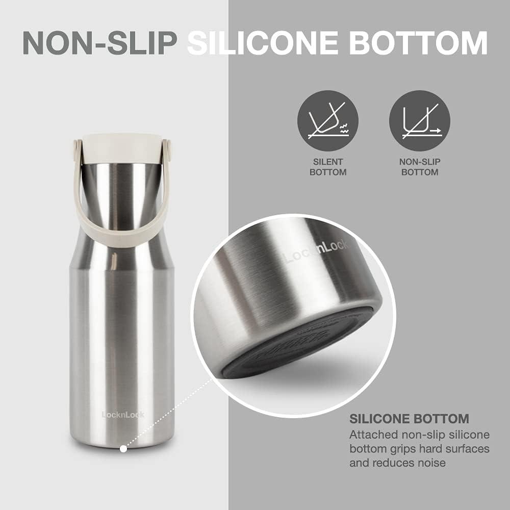 image:imageLocknLock Metro Tumbler Stainless Steel Vacuum Insulated Double Cap Travel Mug Water Coffee Cup wHand Strap for Home Office Outdoor Works Great for Cold Drinks and Hot Beverages Navy 24ozSilver