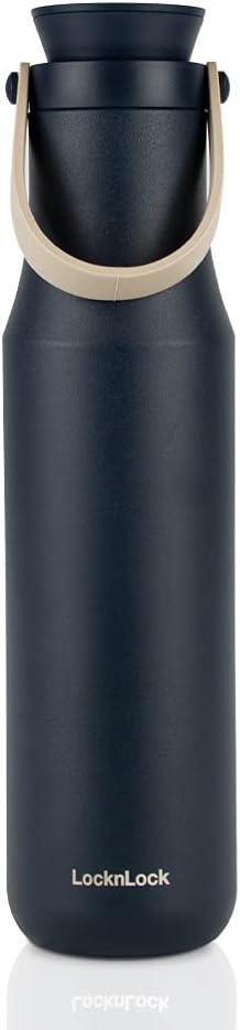 image:imageLocknLock Metro Tumbler Stainless Steel Vacuum Insulated Double Cap Travel Mug Water Coffee Cup wHand Strap for Home Office Outdoor Works Great for Cold Drinks and Hot Beverages Navy 24ozNavy