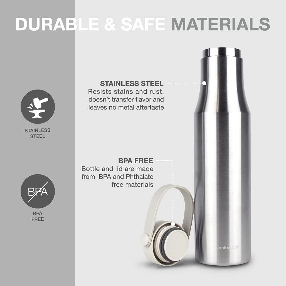 image:imageLocknLock Metro Tumbler Stainless Steel Vacuum Insulated Double Cap Travel Mug Water Coffee Cup wHand Strap for Home Office Outdoor Works Great for Cold Drinks and Hot Beverages Navy 24ozSilver