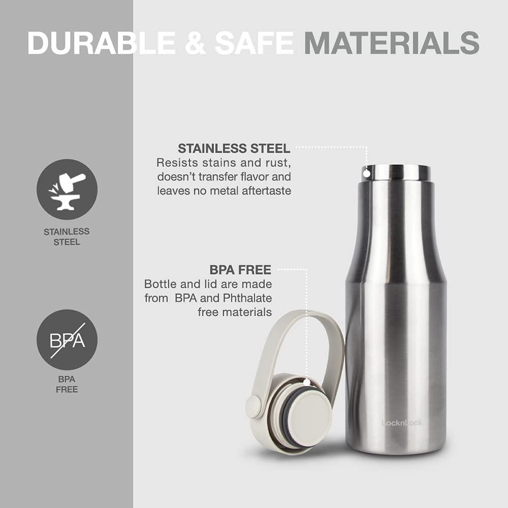 image:imageLocknLock Metro Tumbler Stainless Steel Vacuum Insulated Double Cap Travel Mug Water Coffee Cup wHand Strap for Home Office Outdoor Works Great for Cold Drinks and Hot Beverages Navy 24ozSilver