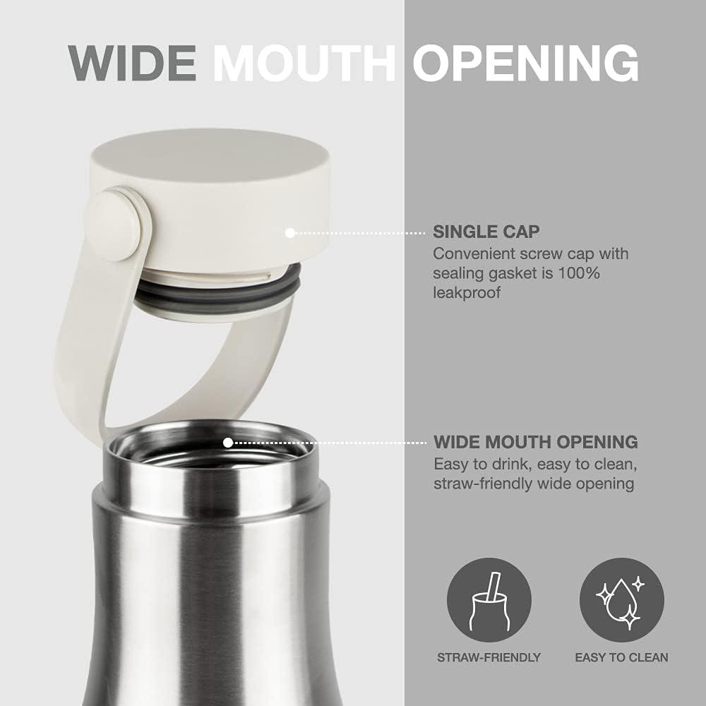 image:imageLocknLock Metro Tumbler Stainless Steel Vacuum Insulated Double Cap Travel Mug Water Coffee Cup wHand Strap for Home Office Outdoor Works Great for Cold Drinks and Hot Beverages Navy 24ozSilver