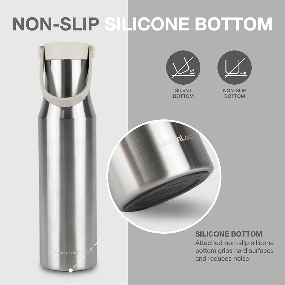 image:imageLocknLock Metro Tumbler Stainless Steel Vacuum Insulated Double Cap Travel Mug Water Coffee Cup wHand Strap for Home Office Outdoor Works Great for Cold Drinks and Hot Beverages Navy 24ozSilver