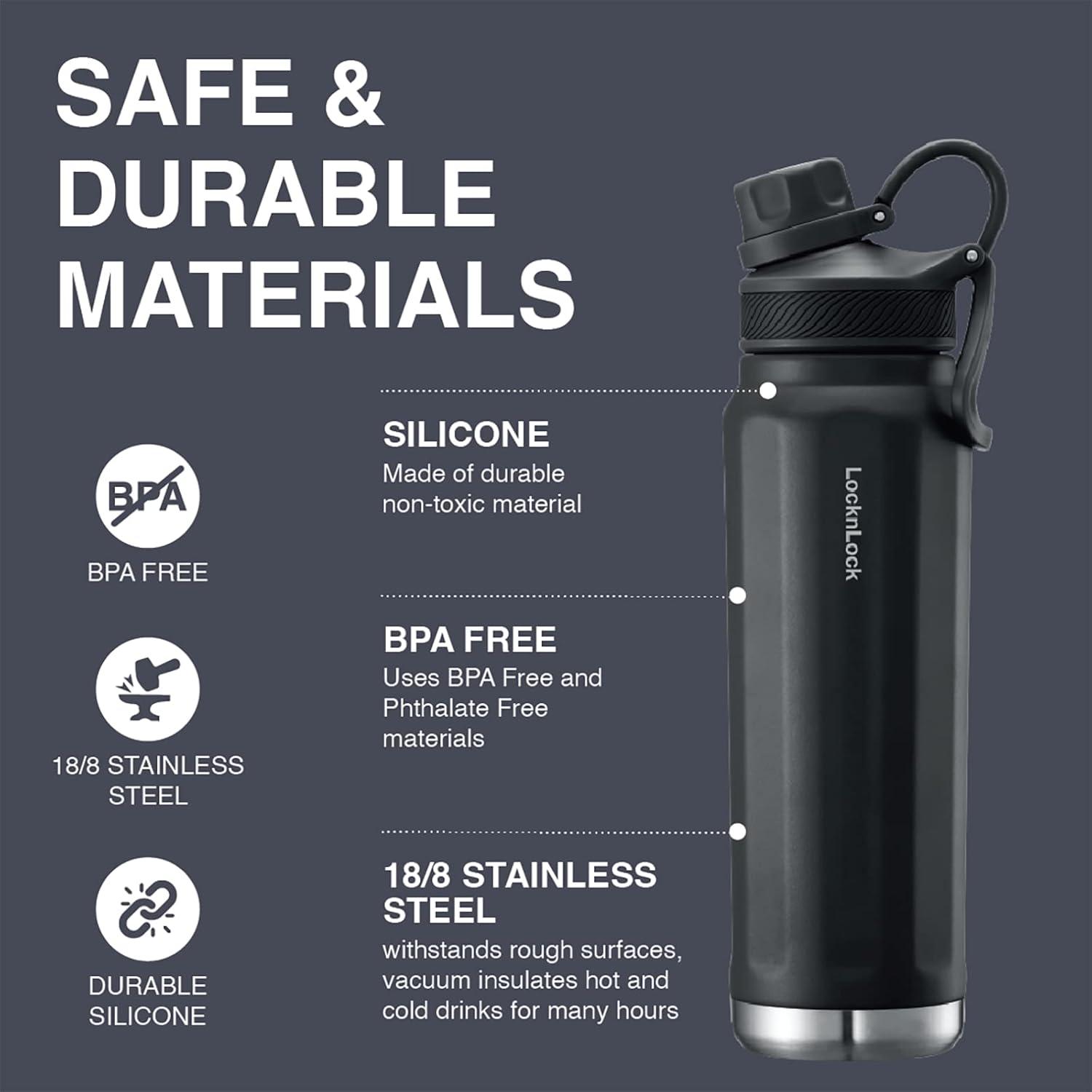 image:imageLocknLock Trek Bottle Stainless Steel Double Wall Insulated 32 oz BlackBlack