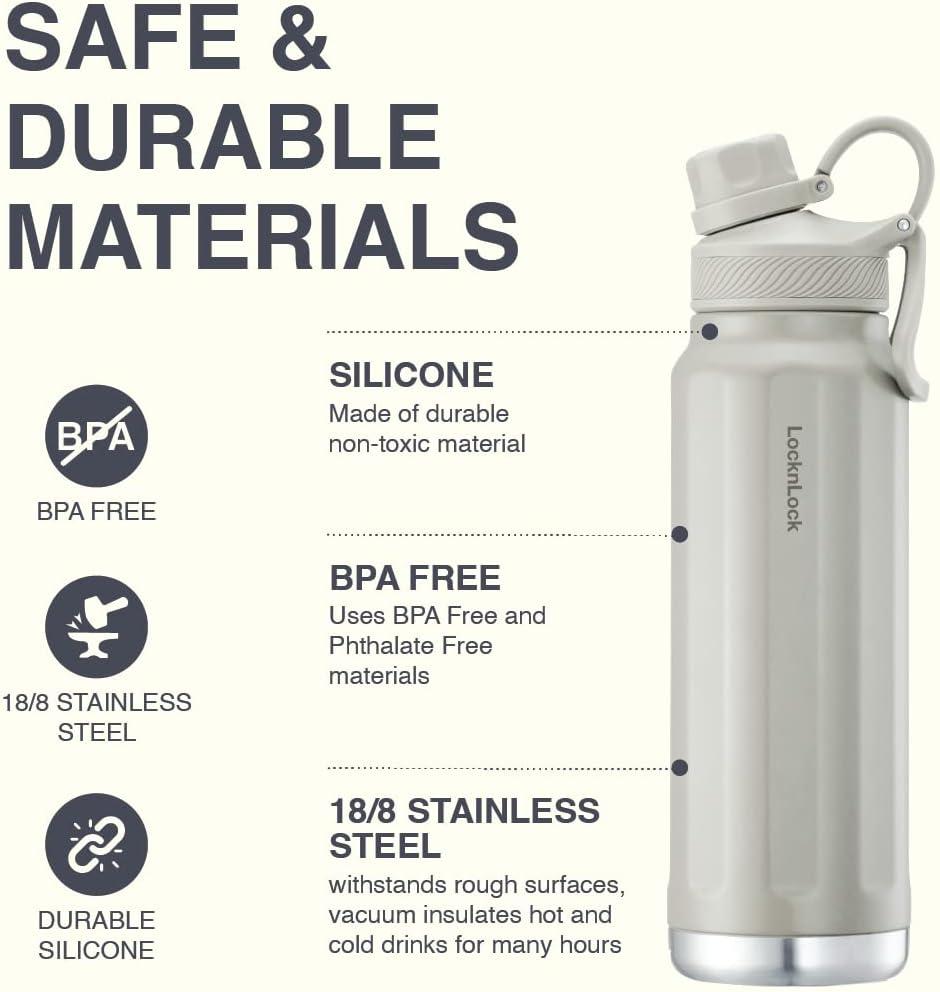 image:imageLocknLock Trek Bottle Stainless Steel Double Wall Insulated 32 oz BlackIvory