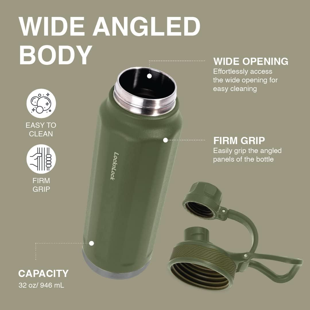 image:imageLocknLock Trek Bottle Stainless Steel Double Wall Insulated 32 oz BlackOlive Green