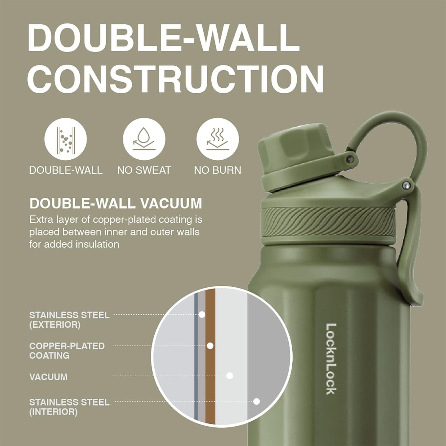 image:imageLocknLock Trek Bottle Stainless Steel Double Wall Insulated 32 oz BlackOlive Green