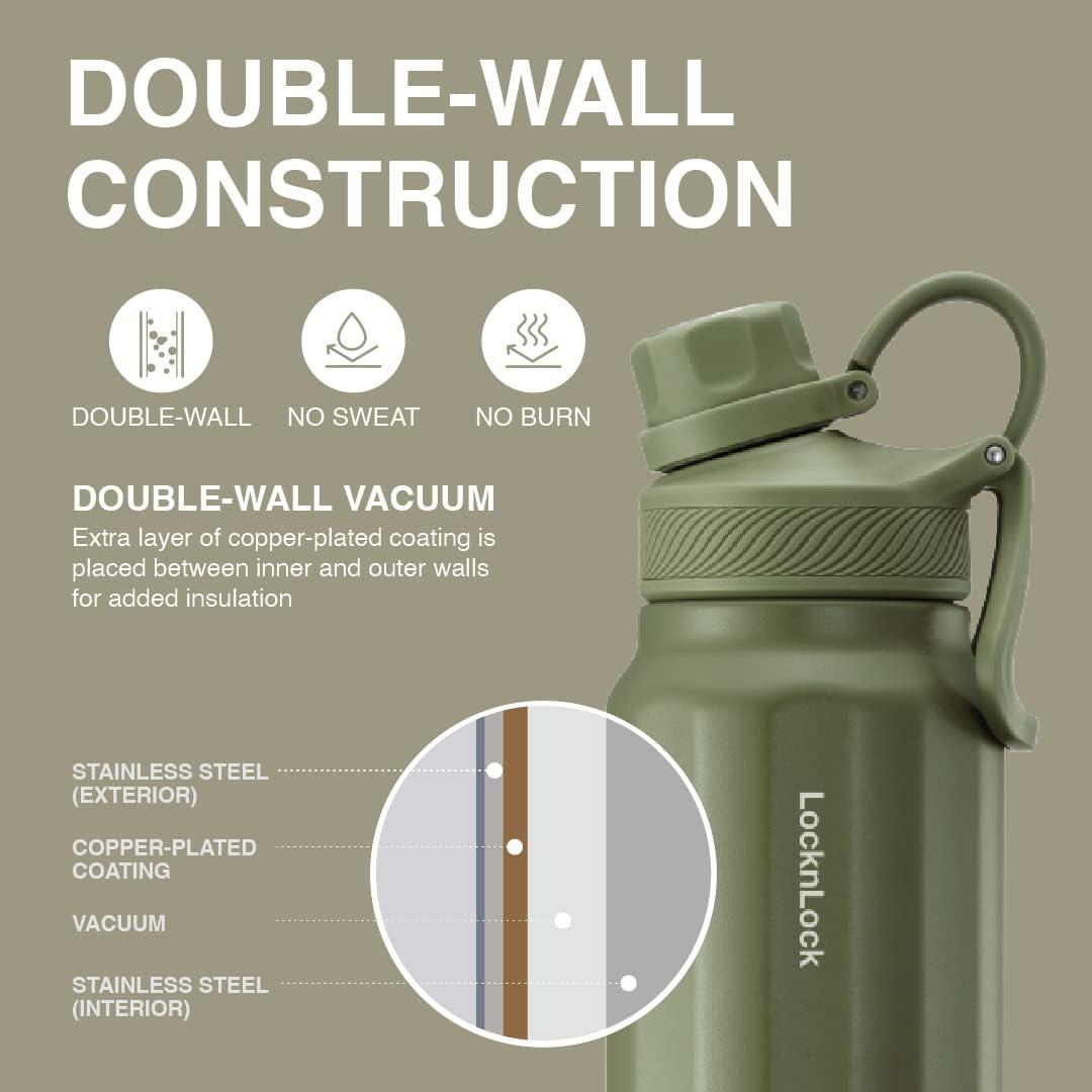 image:imageLocknLock Trek Bottle Stainless Steel Double Wall Insulated 32 oz BlackOlive Green