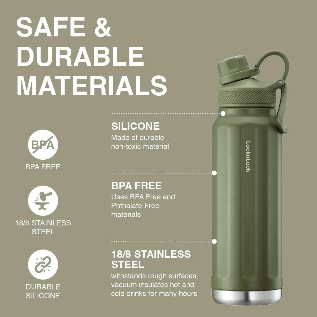 image:imageLocknLock Trek Bottle Stainless Steel Double Wall Insulated 32 oz BlackOlive Green