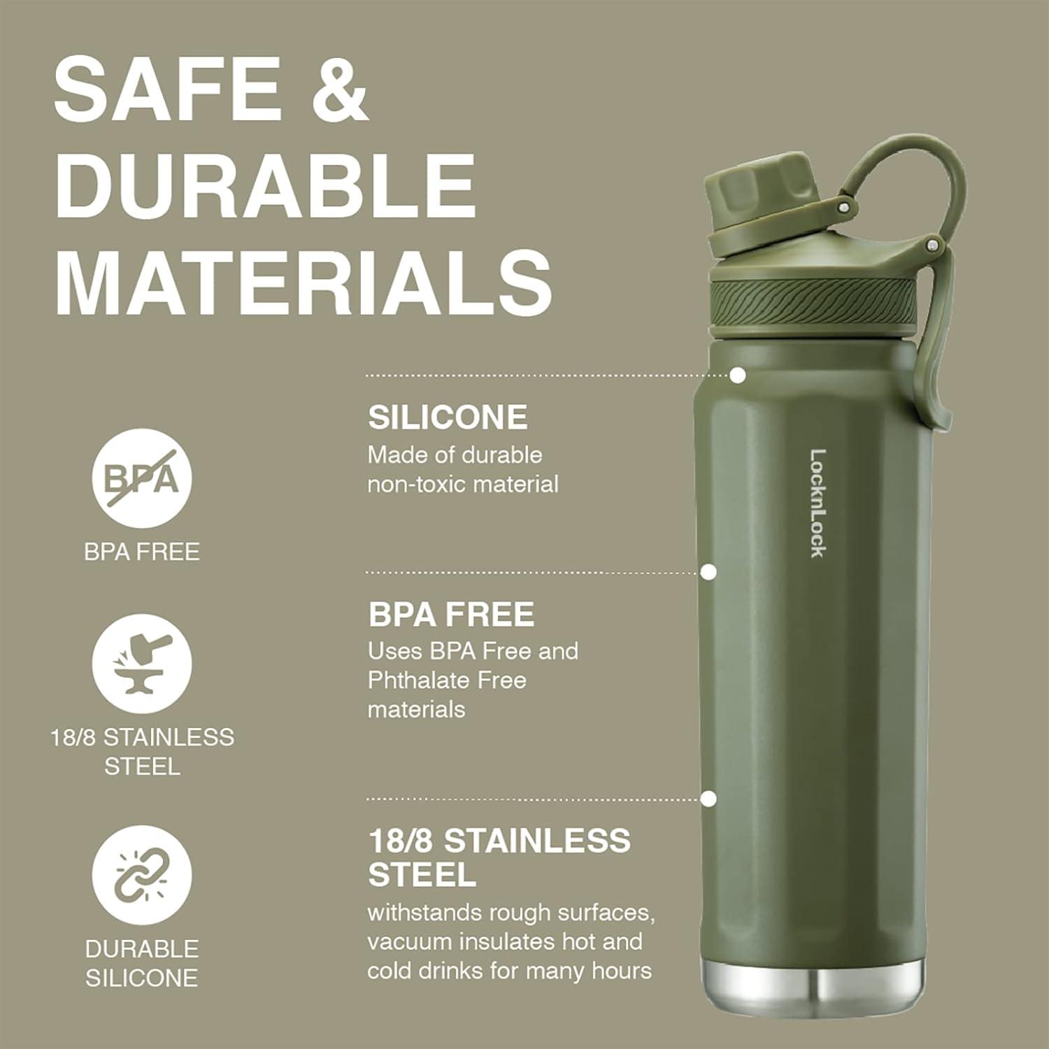image:imageLocknLock Trek Bottle Stainless Steel Double Wall Insulated 32 oz BlackOlive Green