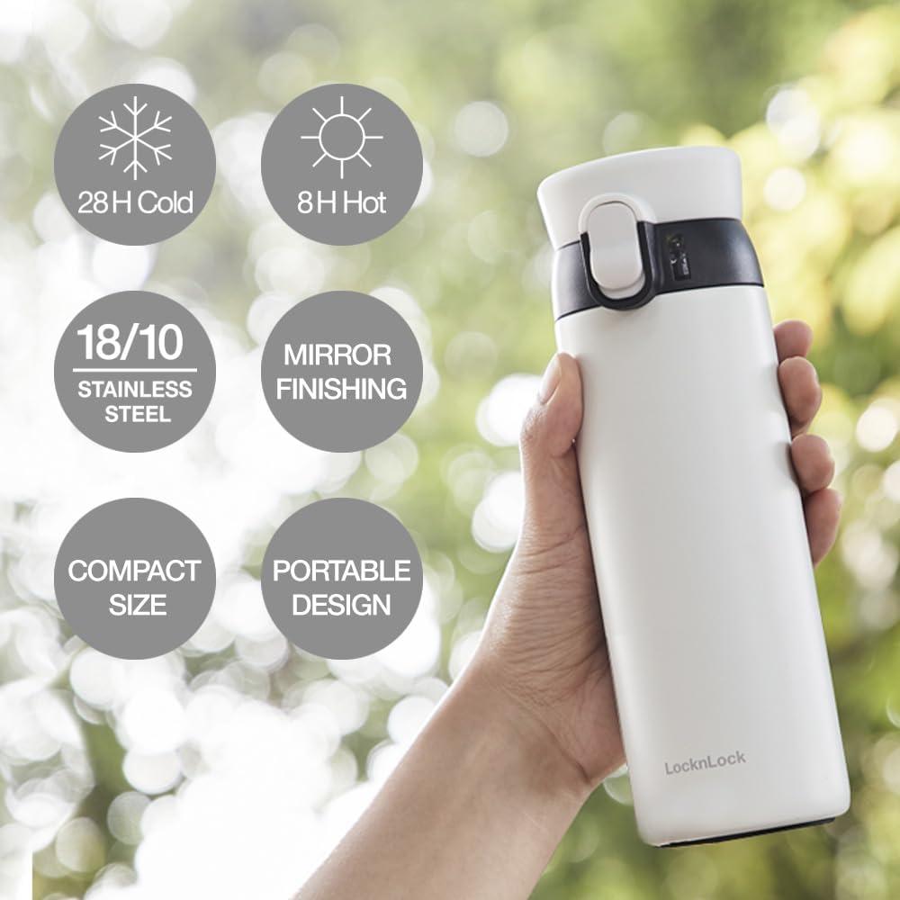 image:imageLocknLock WannaBe Tumbler Khaki 15oz BPAFree Double Wall Stainless Steel Vacuum Insulated Tumbler with One Touch Lid Lightweight Travel Mug for Coffee Tea and WaterKhaki