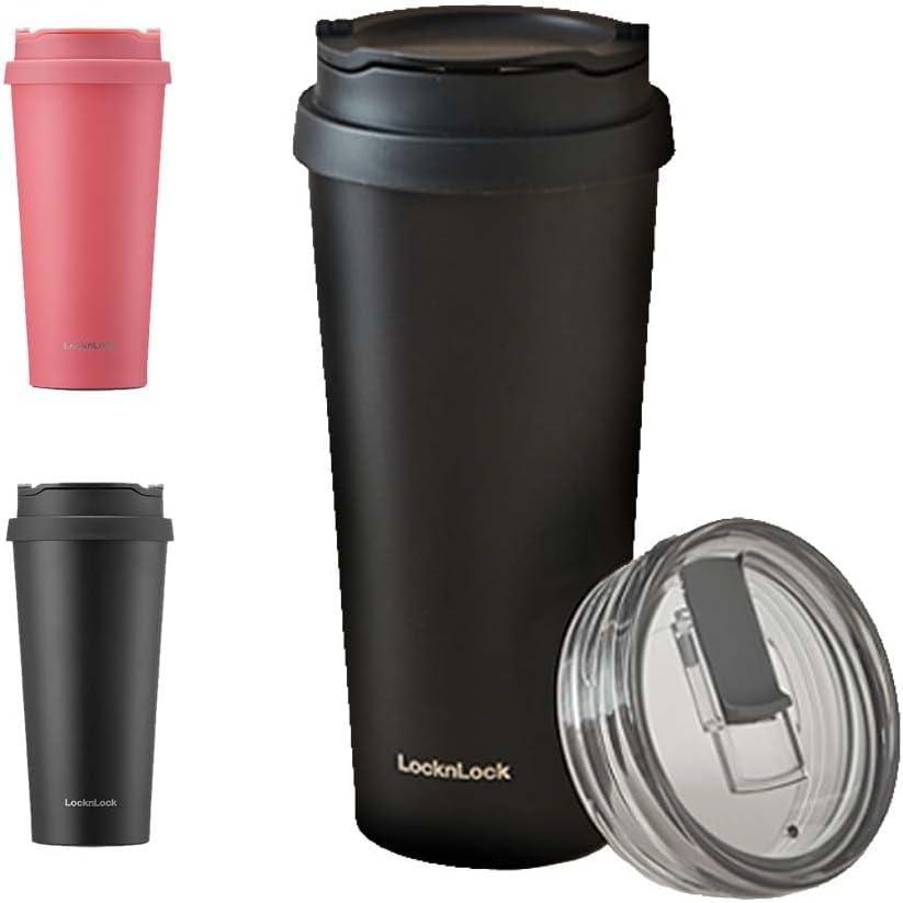 image:imageLocknLock Clip Tumbler Black 18oz Coffee Tumbler with Leak Proof Lid BPAFree Double Wall Stainless Steel Vacuum Insulated Travel Mug Cup for Hot amp Cold BeverageBlack