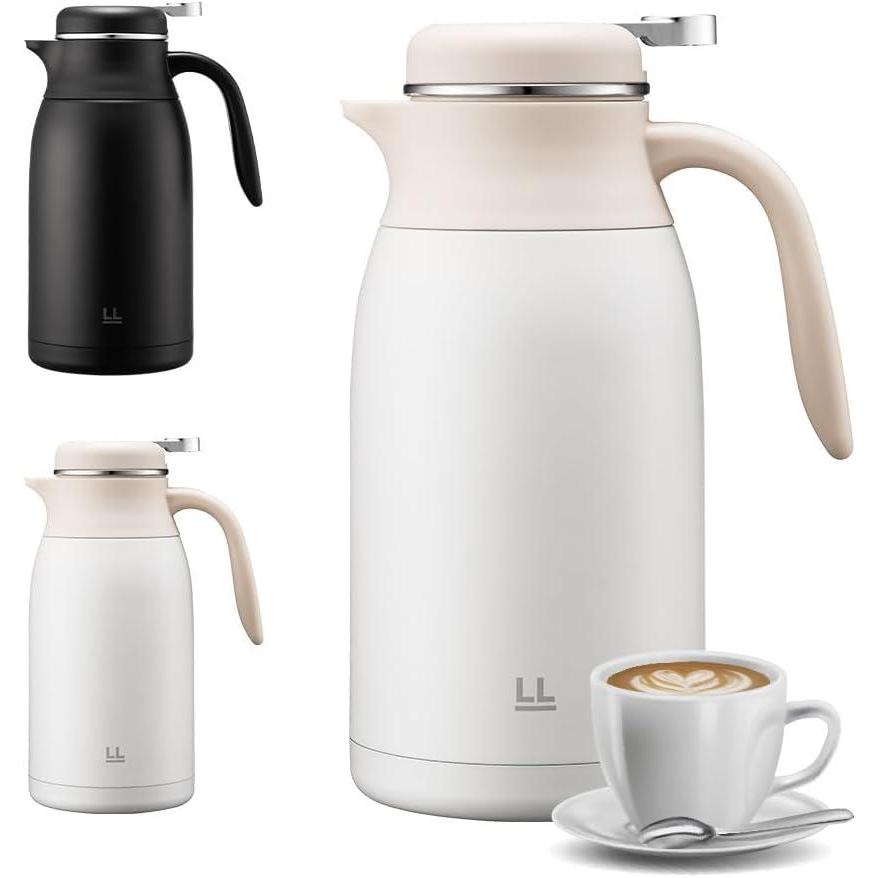 image:imageLocknLock Leisurely Vacuum Pot Ivory 68oz Coffee Carafe amp Tea Pot BPAFree Double Wall Stainless Steel Vacuum Insulated Coffee Carafe for Keeping Hot amp Cold Beverage