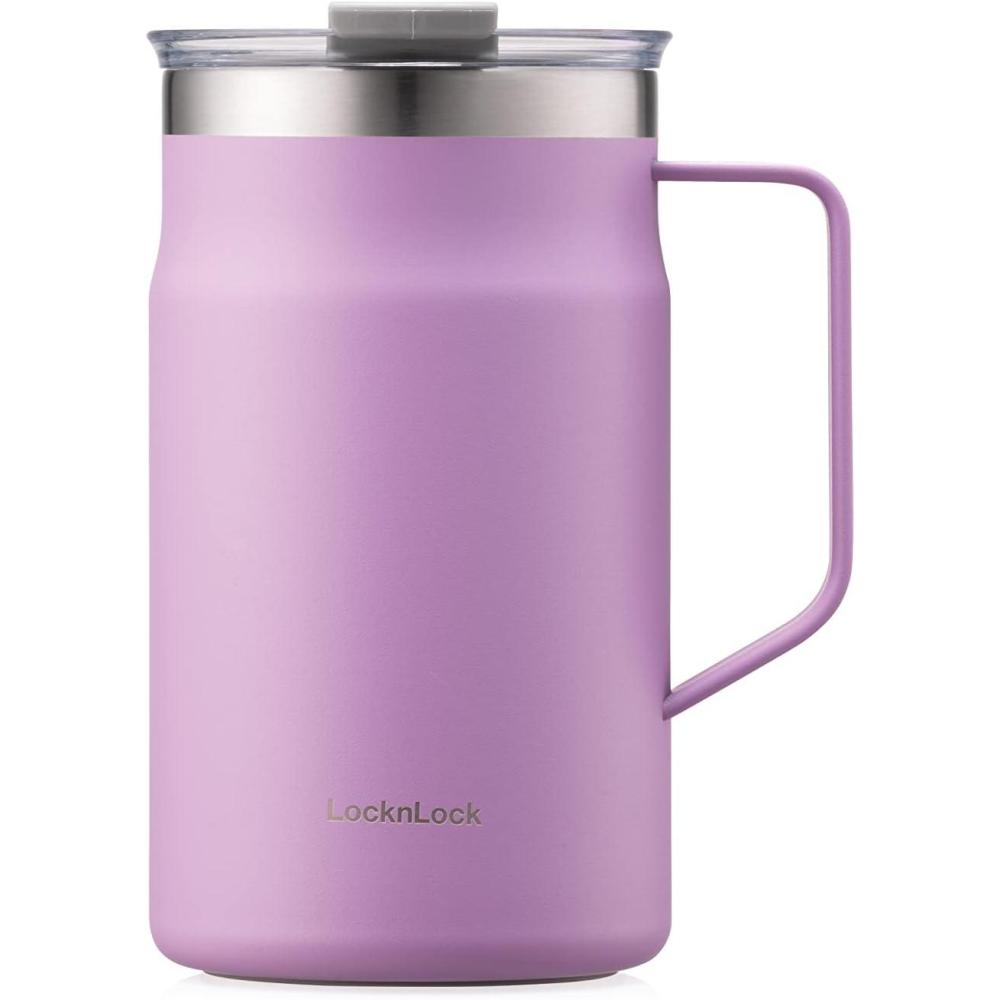 image:imageLocknLock Metro Mug Premium 188 Stainless Steel Metal Double Wall Insulated Portable Coffee Cup with Lid and Handle for Hot and Cold Drinks Mint 16 ozLavender