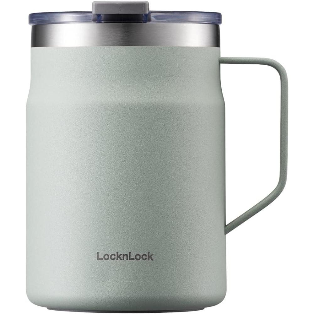 image:imageLocknLock Metro Mug Premium 188 Stainless Steel Metal Double Wall Insulated Portable Coffee Cup with Lid and Handle for Hot and Cold Drinks Mint 16 ozMint