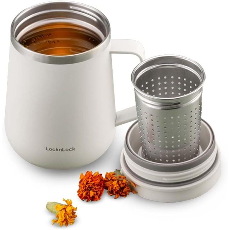 image:imageLocknLock Metro Tea Mug Mint 13oz400ml Tea and Coffee Mug Cups with Tea Infuser Strainer Lid and Handle Double Wall Stainless Steel Vacuum Insulated Travel TumblerIvory