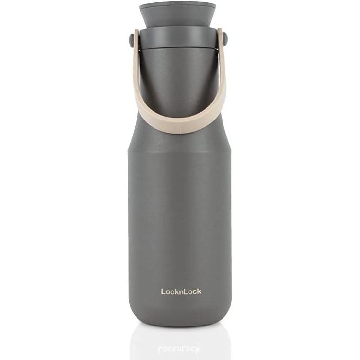 image:imageLocknLock Metro Tumbler Stainless Steel Vacuum Insulated Double Cap Travel Mug Water Coffee Cup wHand Strap for Home Office Outdoor Works Great for Cold Drinks and Hot Beverages Navy 24ozGray