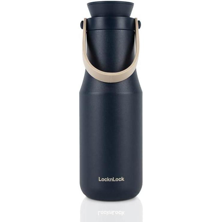 image:imageLocknLock Metro Tumbler Stainless Steel Vacuum Insulated Double Cap Travel Mug Water Coffee Cup wHand Strap for Home Office Outdoor Works Great for Cold Drinks and Hot Beverages Navy 24ozNavy