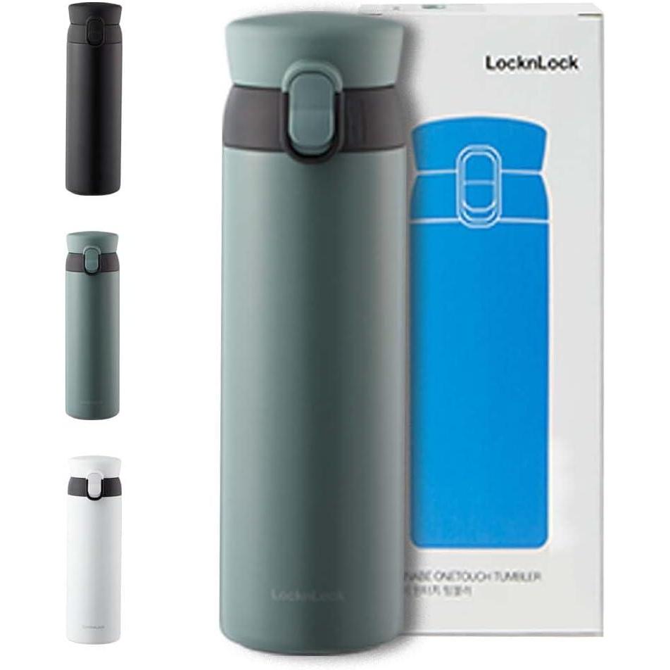 image:imageLocknLock WannaBe Tumbler White 15oz BPAFree Double Wall Stainless Steel Vacuum Insulated Tumbler with One Touch Lid Lightweight Travel Mug for Coffee Tea and WaterKhaki