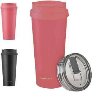 LocknLock Clip Tumbler Black 18oz, Coffee Tumbler with Leak Proof Lid, BPA-Free Double Wall Stainless Steel Vacuum Insulated Travel Mug Cup for Hot & Cold Beverage(Yellowish Red)