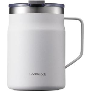 LocknLock Metro Mug, Premium 18/8 Stainless Steel Metal, Double Wall Insulated, Portable Coffee Cup with Lid and Handle for Hot and Cold Drinks, Mint, 16 oz(Off-White)