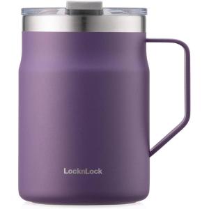 LocknLock Metro Mug, Premium 18/8 Stainless Steel Metal, Double Wall Insulated, Portable Coffee Cup with Lid and Handle for Hot and Cold Drinks, Mint, 16 oz(Purple)