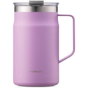 LocknLock Metro Mug, Premium 18/8 Stainless Steel Metal, Double Wall Insulated, Portable Coffee Cup with Lid and Handle for Hot and Cold Drinks, Mint, 16 oz(Lavender)