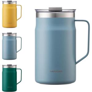 LocknLock Metro Mug, Premium 18/8 Stainless Steel Metal, Double Wall Insulated, Portable Coffee Cup with Lid and Handle for Hot and Cold Drinks, Mint, 16 oz(Blue)