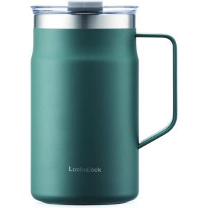 LocknLock Metro Mug, Premium 18/8 Stainless Steel Metal, Double Wall Insulated, Portable Coffee Cup with Lid and Handle for Hot and Cold Drinks, Mint, 16 oz(Dark Green)