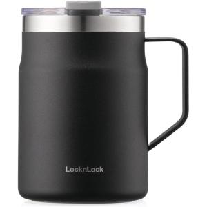 LocknLock Metro Mug, Premium 18/8 Stainless Steel Metal, Double Wall Insulated, Portable Coffee Cup with Lid and Handle for Hot and Cold Drinks, Mint, 16 oz(Black)
