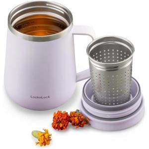 LocknLock Metro Tea Mug Mint 13oz/400ml, Tea and Coffee Mug Cups with Tea Infuser Strainer, Lid and Handle, Double Wall Stainless Steel Vacuum Insulated Travel Tumbler(Violet)