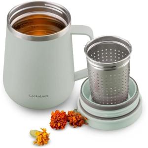 LocknLock Metro Tea Mug Mint 13oz/400ml, Tea and Coffee Mug Cups with Tea Infuser Strainer, Lid and Handle, Double Wall Stainless Steel Vacuum Insulated Travel Tumbler(Mint)
