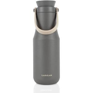LocknLock Metro Tumbler Stainless Steel Vacuum Insulated Double Cap Travel Mug – Water Coffee Cup w/Hand Strap for Home, Office, Outdoor Works Great for Cold Drinks and Hot Beverages (Navy, 24oz)(Gray)