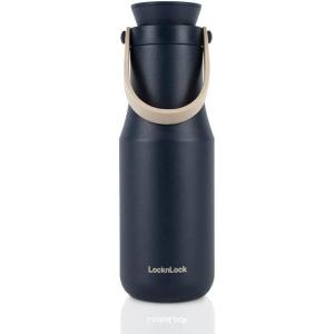 LocknLock Metro Tumbler Stainless Steel Vacuum Insulated Double Cap Travel Mug – Water Coffee Cup w/Hand Strap for Home, Office, Outdoor Works Great for Cold Drinks and Hot Beverages (Navy, 24oz)(Navy)