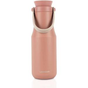 LocknLock Metro Tumbler Stainless Steel Vacuum Insulated Double Cap Travel Mug – Water Coffee Cup w/Hand Strap for Home, Office, Outdoor Works Great for Cold Drinks and Hot Beverages (Navy, 24oz)(Pink)