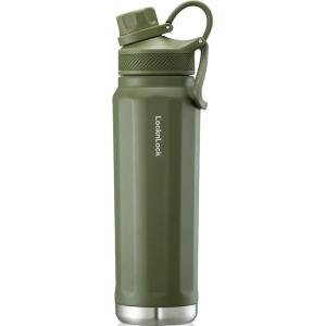 LocknLock Trek Bottle Stainless Steel Double Wall Insulated, 32 oz, Black(Olive Green)